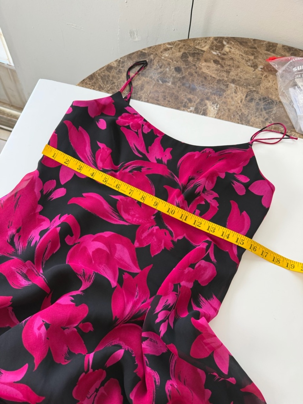 Vintage A.J. Bari 100% Silk Floral Tiered Mini Dress Pink & Black Size 10. - Picture 13 of 15